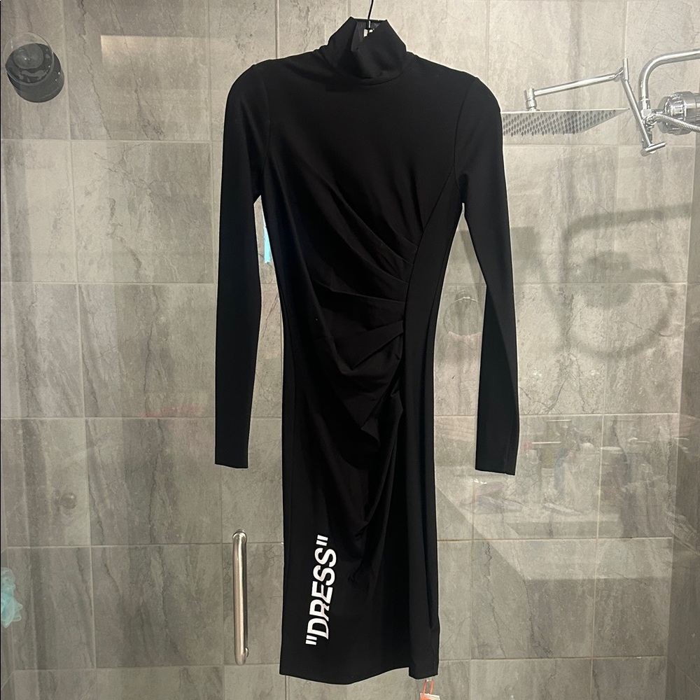 Off-White Black Long Sleeve Dress with Text Detail RARE